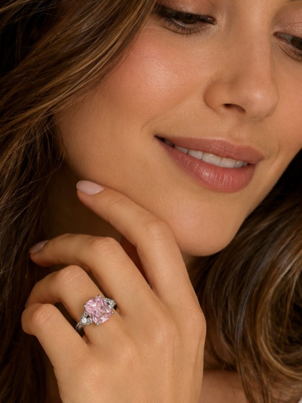 Vintage BBJ 925 Sterling Pink Cushion Cut Morganite Statement Ring Sz 10